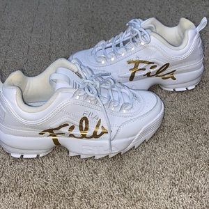 Fila shoes white with gold Clearance